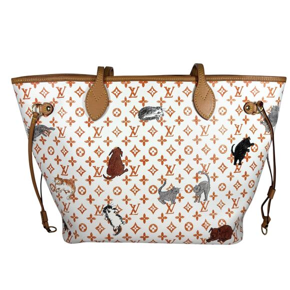 Louis Vuitton Catogram Neverfull Bag Ivory MM Grace Coddington Cat LV RARE tote - Picture 2 of 16